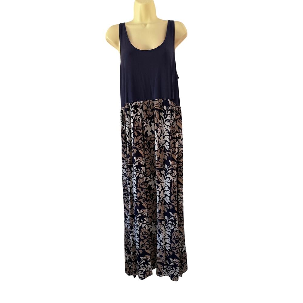 LOFT Navy Blue Floral Print Maxi Dress Women’s Size Large Summer Vacation